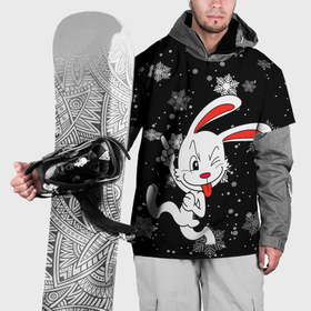 Накидка на куртку 3D с принтом Подмигивающий кролик в снежинках в Кировске, 100% полиэстер |  | 
