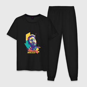 Мужская пижама хлопок с принтом Messi color в Курске, 100% хлопок | брюки и футболка прямого кроя, без карманов, на брюках мягкая резинка на поясе и по низу штанин
 | 