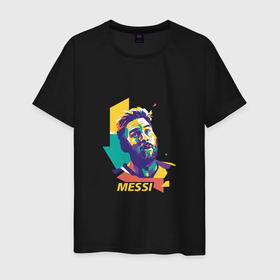 Мужская футболка хлопок с принтом Messi color в Курске, 100% хлопок | прямой крой, круглый вырез горловины, длина до линии бедер, слегка спущенное плечо. | 