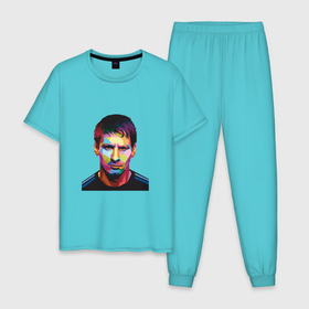 Мужская пижама хлопок с принтом Messi face в Петрозаводске, 100% хлопок | брюки и футболка прямого кроя, без карманов, на брюках мягкая резинка на поясе и по низу штанин
 | Тематика изображения на принте: 