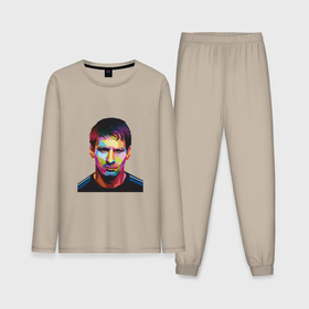 Мужская пижама хлопок (с лонгсливом) с принтом Messi face в Петрозаводске,  |  | 