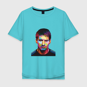 Мужская футболка хлопок Oversize с принтом Messi face в Петрозаводске, 100% хлопок | свободный крой, круглый ворот, “спинка” длиннее передней части | Тематика изображения на принте: 
