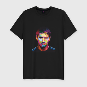 Мужская футболка хлопок Slim с принтом Messi face в Петрозаводске, 92% хлопок, 8% лайкра | приталенный силуэт, круглый вырез ворота, длина до линии бедра, короткий рукав | Тематика изображения на принте: 