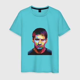 Мужская футболка хлопок с принтом Messi face в Петрозаводске, 100% хлопок | прямой крой, круглый вырез горловины, длина до линии бедер, слегка спущенное плечо. | Тематика изображения на принте: 