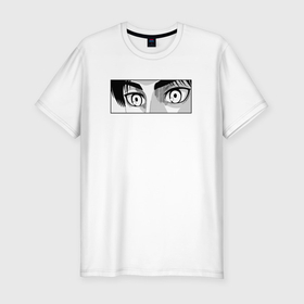 Мужская футболка хлопок Slim с принтом Взгляд Эрена Йегера в Петрозаводске, 92% хлопок, 8% лайкра | приталенный силуэт, круглый вырез ворота, длина до линии бедра, короткий рукав | 