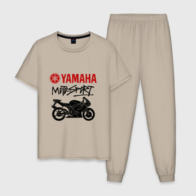 Мужская пижама хлопок с принтом Yamaha   motorsport в Екатеринбурге, 100% хлопок | брюки и футболка прямого кроя, без карманов, на брюках мягкая резинка на поясе и по низу штанин
 | Тематика изображения на принте: 