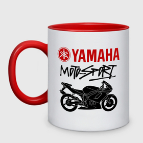 Кружка двухцветная с принтом Yamaha   motorsport в Тюмени, керамика | объем — 330 мл, диаметр — 80 мм. Цветная ручка и кайма сверху, в некоторых цветах — вся внутренняя часть | 