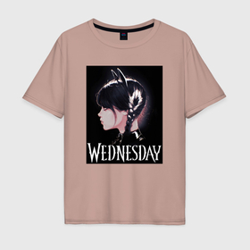Мужская футболка хлопок Oversize с принтом Wednesday кошечка в городе Новоалтайск, 100% хлопок | свободный крой, круглый ворот, “спинка” длиннее передней части | 