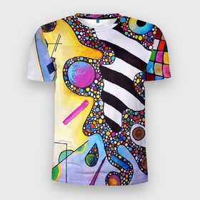 Мужская футболка 3D Slim с принтом Василий Кандинский Абстрактная композиция в Тюмени, 100% полиэстер с улучшенными характеристиками | приталенный силуэт, круглая горловина, широкие плечи, сужается к линии бедра | 