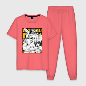 Мужская пижама хлопок с принтом Chainsaw Man Аса Митака , 100% хлопок | брюки и футболка прямого кроя, без карманов, на брюках мягкая резинка на поясе и по низу штанин
 | Тематика изображения на принте: 