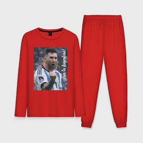 Мужская пижама хлопок (с лонгсливом) с принтом Viva la Argentina   Lionel Messi   world champion ,  |  | 