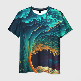 Мужская футболка 3D с принтом Сочетание радужных оттенков морской волны в Кировске, 100% полиэфир | прямой крой, круглый вырез горловины, длина до линии бедер | 