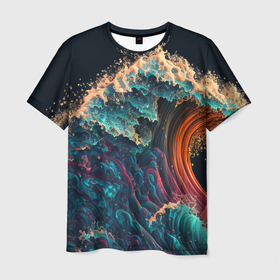 Мужская футболка 3D с принтом Шум морской волны в Тюмени, 100% полиэфир | прямой крой, круглый вырез горловины, длина до линии бедер | Тематика изображения на принте: 