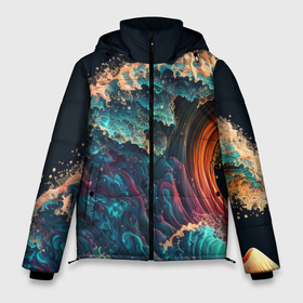 Мужская зимняя куртка 3D с принтом Шум морской волны в Тюмени, верх — 100% полиэстер; подкладка — 100% полиэстер; утеплитель — 100% полиэстер | длина ниже бедра, свободный силуэт Оверсайз. Есть воротник-стойка, отстегивающийся капюшон и ветрозащитная планка. 

Боковые карманы с листочкой на кнопках и внутренний карман на молнии. | Тематика изображения на принте: 