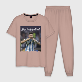 Мужская пижама хлопок с принтом Gonzalo Montiel   world champion в Тюмени, 100% хлопок | брюки и футболка прямого кроя, без карманов, на брюках мягкая резинка на поясе и по низу штанин
 | 