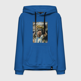 Мужская толстовка хлопок с принтом Lionel Messi   world champion   Argentina в Курске, френч-терри, мягкий теплый начес внутри (100% хлопок) | карман-кенгуру, эластичные манжеты и нижняя кромка, капюшон с подкладом и шнурком | 