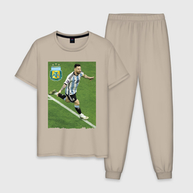 Мужская пижама хлопок с принтом Argentina   Lionel Messi   world champion в Курске, 100% хлопок | брюки и футболка прямого кроя, без карманов, на брюках мягкая резинка на поясе и по низу штанин
 | Тематика изображения на принте: 