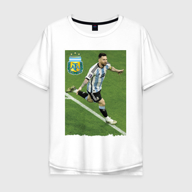 Мужская футболка хлопок Oversize с принтом Argentina   Lionel Messi   world champion в Кировске, 100% хлопок | свободный крой, круглый ворот, “спинка” длиннее передней части | 