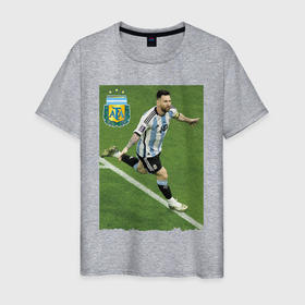 Мужская футболка хлопок с принтом Argentina   Lionel Messi   world champion в Петрозаводске, 100% хлопок | прямой крой, круглый вырез горловины, длина до линии бедер, слегка спущенное плечо. | Тематика изображения на принте: 