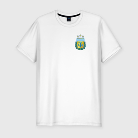 Мужская футболка хлопок Slim с принтом Герб федерации футбола Аргентины в Тюмени, 92% хлопок, 8% лайкра | приталенный силуэт, круглый вырез ворота, длина до линии бедра, короткий рукав | Тематика изображения на принте: 