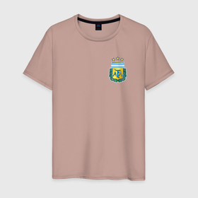 Мужская футболка хлопок с принтом Герб федерации футбола Аргентины в Тюмени, 100% хлопок | прямой крой, круглый вырез горловины, длина до линии бедер, слегка спущенное плечо. | 