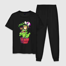 Мужская пижама хлопок с принтом Крутой кактус в Курске, 100% хлопок | брюки и футболка прямого кроя, без карманов, на брюках мягкая резинка на поясе и по низу штанин
 | 