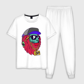 Мужская пижама хлопок с принтом Lion swag в Тюмени, 100% хлопок | брюки и футболка прямого кроя, без карманов, на брюках мягкая резинка на поясе и по низу штанин
 | Тематика изображения на принте: 