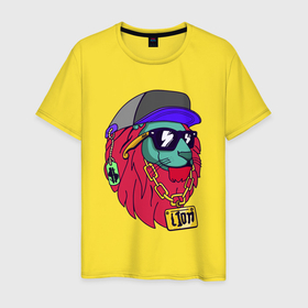 Мужская футболка хлопок с принтом Lion swag в Тюмени, 100% хлопок | прямой крой, круглый вырез горловины, длина до линии бедер, слегка спущенное плечо. | Тематика изображения на принте: 