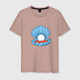 Мужская футболка хлопок с принтом Мультяшная голубая ракушка с жемчужиной в Курске, 100% хлопок | прямой крой, круглый вырез горловины, длина до линии бедер, слегка спущенное плечо. | 