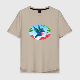 Мужская футболка хлопок Oversize с принтом Мультяшная колибри , 100% хлопок | свободный крой, круглый ворот, “спинка” длиннее передней части | 
