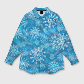 Мужская рубашка oversize 3D с принтом Узор из снежинок на синем фоне ,  |  | 