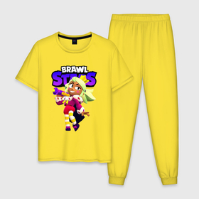 Мужская пижама хлопок с принтом Mandy Brawl stars в Тюмени, 100% хлопок | брюки и футболка прямого кроя, без карманов, на брюках мягкая резинка на поясе и по низу штанин
 | 