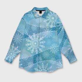 Мужская рубашка oversize 3D с принтом Узор из снежинок на синем фоне ,  |  | 