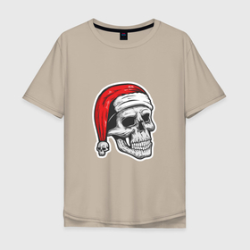 Мужская футболка хлопок Oversize с принтом Черепок в шапочке в Тюмени, 100% хлопок | свободный крой, круглый ворот, “спинка” длиннее передней части | Тематика изображения на принте: 
