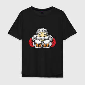 Мужская футболка хлопок Oversize с принтом Санта с пивасиком в Екатеринбурге, 100% хлопок | свободный крой, круглый ворот, “спинка” длиннее передней части | 