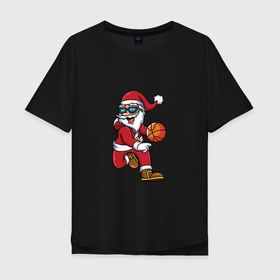 Мужская футболка хлопок Oversize с принтом Новогодний баскетбол в Екатеринбурге, 100% хлопок | свободный крой, круглый ворот, “спинка” длиннее передней части | Тематика изображения на принте: 