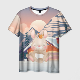 Мужская футболка 3D с принтом Милый зайчик 2023 в Санкт-Петербурге, 100% полиэфир | прямой крой, круглый вырез горловины, длина до линии бедер | 