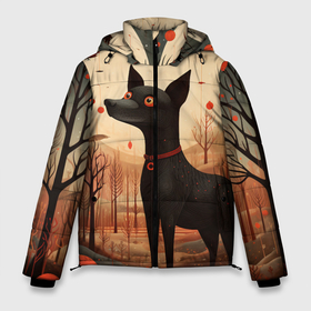Мужская зимняя куртка 3D с принтом Собака в лесу в Folk Art стиле , верх — 100% полиэстер; подкладка — 100% полиэстер; утеплитель — 100% полиэстер | длина ниже бедра, свободный силуэт Оверсайз. Есть воротник-стойка, отстегивающийся капюшон и ветрозащитная планка. 

Боковые карманы с листочкой на кнопках и внутренний карман на молнии. | 