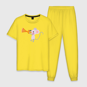 Мужская пижама хлопок с принтом Мышонок трубач в Кировске, 100% хлопок | брюки и футболка прямого кроя, без карманов, на брюках мягкая резинка на поясе и по низу штанин
 | 