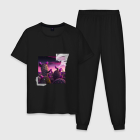 Мужская пижама хлопок с принтом Кактусы звездной ночью в Тюмени, 100% хлопок | брюки и футболка прямого кроя, без карманов, на брюках мягкая резинка на поясе и по низу штанин
 | Тематика изображения на принте: 