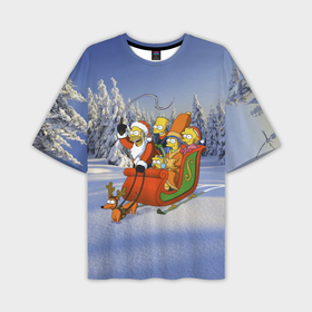 Мужская футболка oversize 3D с принтом Семейка Симпсонов в новогодних санях в Тюмени,  |  | 