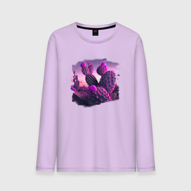Мужской лонгслив хлопок с принтом Цвет кактусов фиолетовый в Кировске, 100% хлопок |  | 