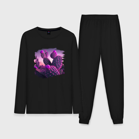 Мужская пижама хлопок (с лонгсливом) с принтом Цвет кактусов фиолетовый в Кировске,  |  | 