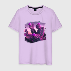 Мужская футболка хлопок с принтом Цвет кактусов фиолетовый в Белгороде, 100% хлопок | прямой крой, круглый вырез горловины, длина до линии бедер, слегка спущенное плечо. | 
