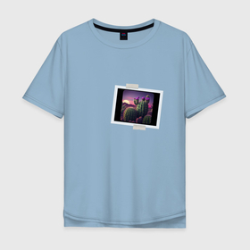 Мужская футболка хлопок Oversize с принтом Полароид снимок кислотных кактусов в Курске, 100% хлопок | свободный крой, круглый ворот, “спинка” длиннее передней части | 