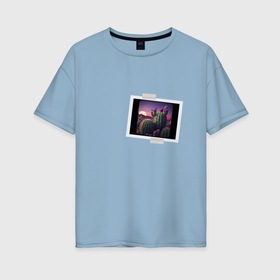 Женская футболка хлопок Oversize с принтом Полароид снимок кислотных кактусов в Курске, 100% хлопок | свободный крой, круглый ворот, спущенный рукав, длина до линии бедер
 | 