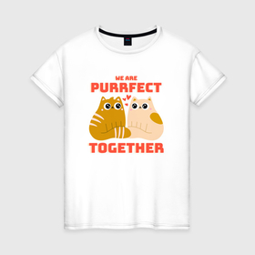 Женская футболка хлопок с принтом We are purrrfect together в Белгороде, 100% хлопок | прямой крой, круглый вырез горловины, длина до линии бедер, слегка спущенное плечо | 