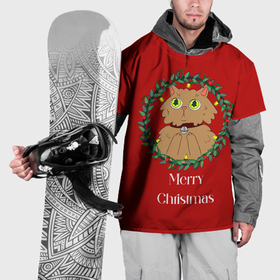 Накидка на куртку 3D с принтом Christmas cat with a garland в Тюмени, 100% полиэстер |  | Тематика изображения на принте: 