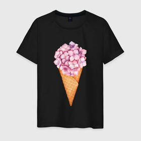 Мужская футболка хлопок с принтом Мороженое с цветами в Белгороде, 100% хлопок | прямой крой, круглый вырез горловины, длина до линии бедер, слегка спущенное плечо. | Тематика изображения на принте: 