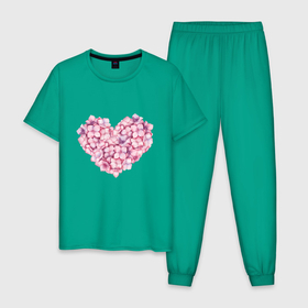 Мужская пижама хлопок с принтом Сердце из гортензии в Новосибирске, 100% хлопок | брюки и футболка прямого кроя, без карманов, на брюках мягкая резинка на поясе и по низу штанин
 | 